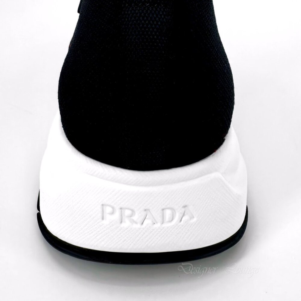 NEW PRADA Men's Knit 2 Red Black Textile Low Top Logo Sneakers UK 10 / US 11 - Picture 5 of 12